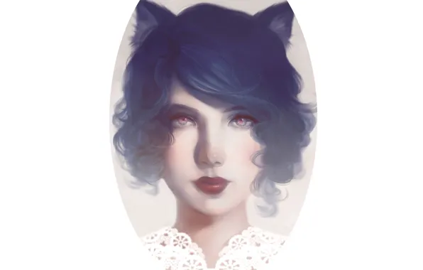Girl, collar, white background, ears