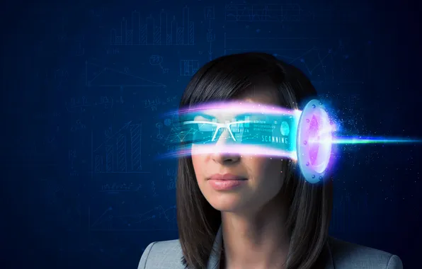 Girl, glow, hi-tech, glasses, high, information, global, innovation