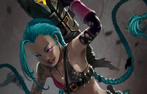 Look, girl, weapons, art, tattoo, League of Legends, LoL, Jinx
