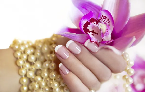 Flower, hand, pearl, fingers, manicure