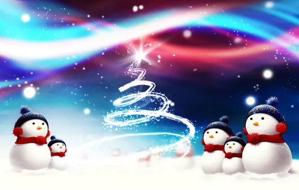 Picture snow, tree, snowmen