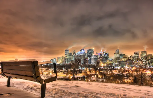 Picture night, the city, bench, Calgary