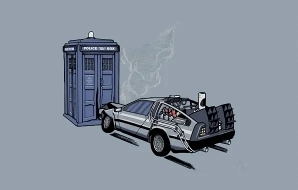 Picture crash, machine, booth, car, Back to the future, The DeLorean, police, Doctor Who
