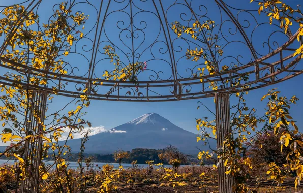 Japan, gazebo, Mount Fuji