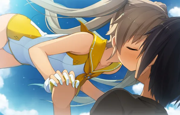 Kiss, anime, pair, Aokana
