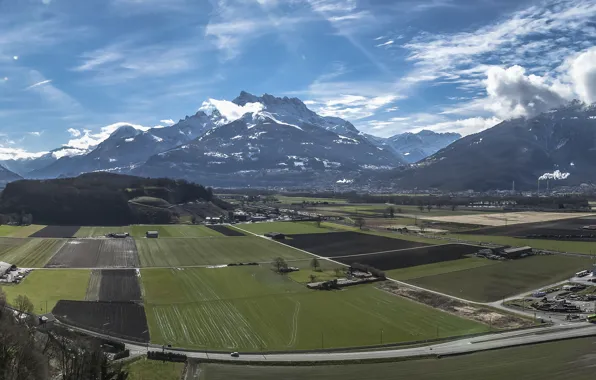 Mountains, field, Switzerland, Switzerland, panorama