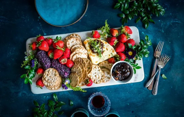 Picture berries, food, cheese, cookies, strawberry, wine, berries, cheese