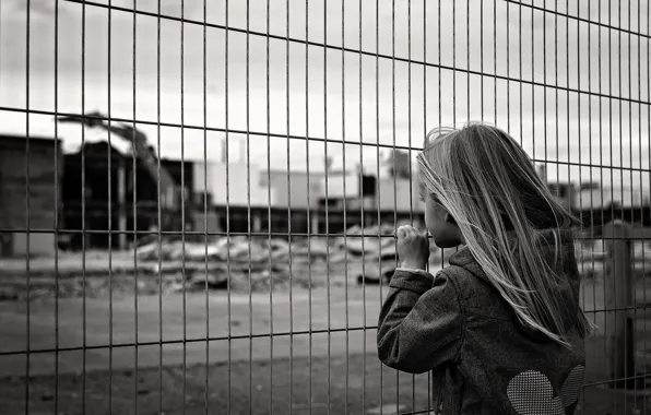 Picture mesh, the fence, girl