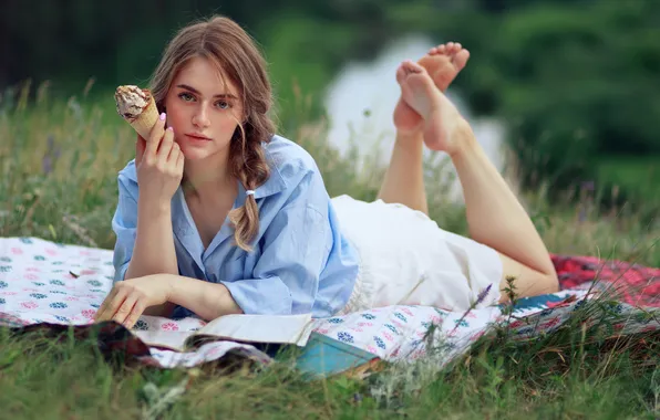 Picture look, girl, pose, ice cream, legs, nature, Evgeny Bulatov, Tatiana Polyakova