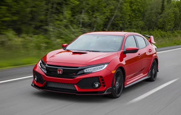 Red, movement, vegetation, Honda, hatchback, the five-door, 2019, Civic Type R