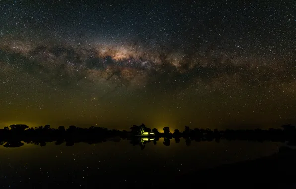 Picture space, stars, reflection, the milky way