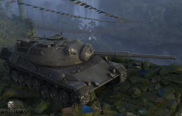 Stones, tank, flags, World of Tanks, Leopard 1