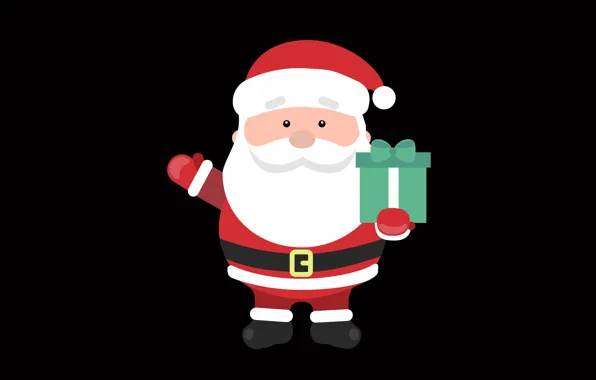 Graphics, Christmas, New year, black background, Santa Claus, Santa Claus, cartoon, gift box
