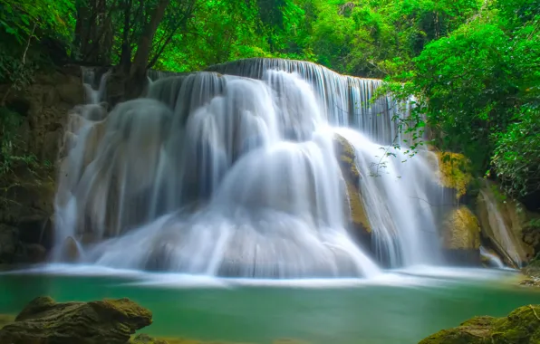 Landscape, nature, rocks, shore, vegetation, waterfall