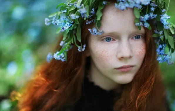 Picture flowers, portrait, girl, wreath