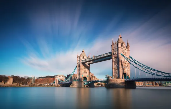 The sky, clouds, bridge, river, London, Thames