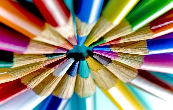 Macro, colored, rainbow, pencils, circle