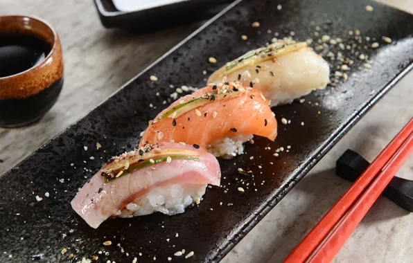 Fish, rolls, sushi, sushi, fish, rolls, spices, Japanese cuisine