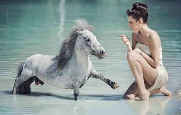 Water, girl, mood, pony, horse, konarka