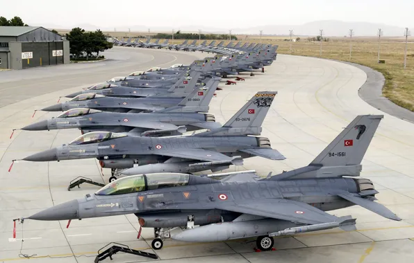 Fighter, F-16, Parking, F-16 Fighting Falcon, The Turkish air force