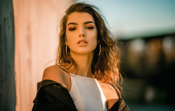 Look, girl, the sun, model, portrait, makeup, jacket, hairstyle