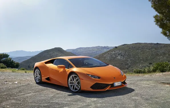 Mountains, orange, Lamborghini, Huracan, LP 610