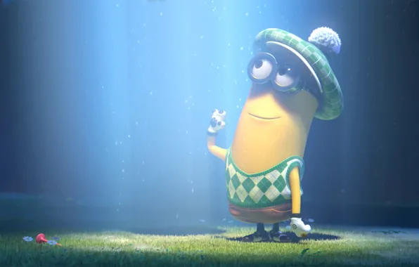 Picture light, grass, glasses, Despicable Me 2, lenses, minion, clothes to play golf
