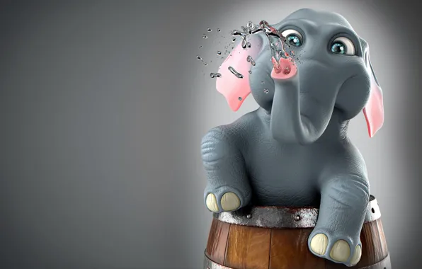 Picture bathing, art, children's, elephant, Michael Santin, Ellie - The Elephant