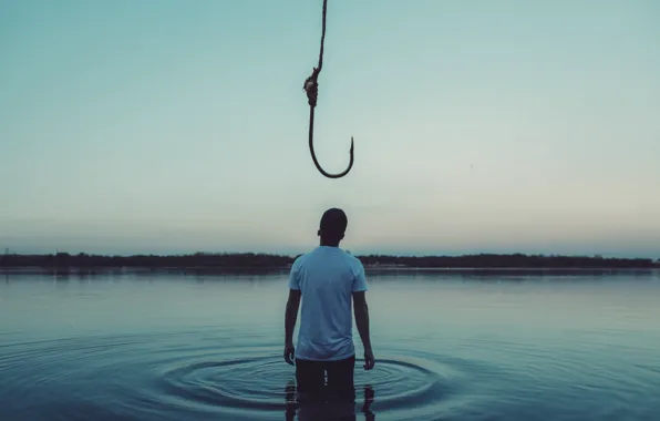 Male, in the water, hook, Bird Man, Hooked