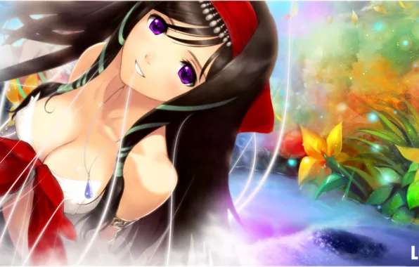 Flowers, pendant, bow, priestess, long hair, art, shining hearts, tony taka