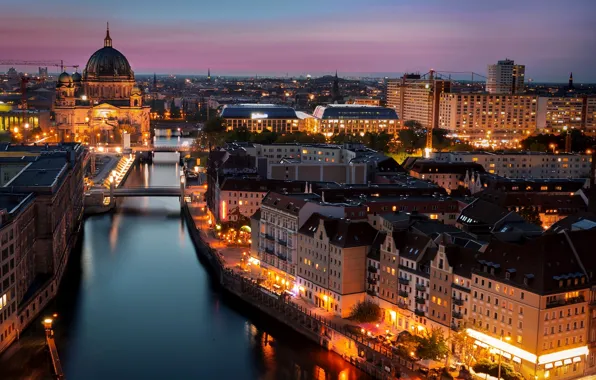 Picture light, the city, lights, river, building, home, the evening, Germany