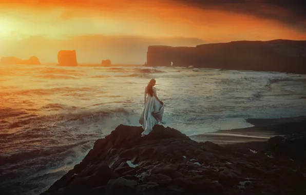Sea, wave, the sky, girl, clouds, light, landscape, nature