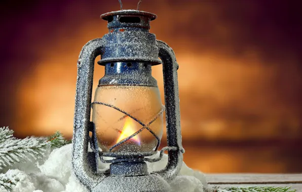 Picture flame, lamp, lantern, light, flame, vintage, snow, lamp