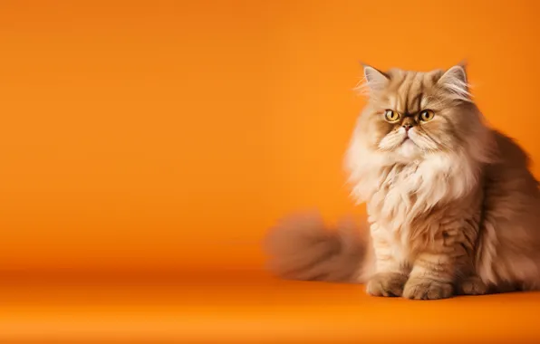 Cat, cat, look, pose, fluffy, red, orange background, face