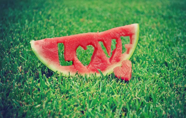 Picture grass, love, watermelon