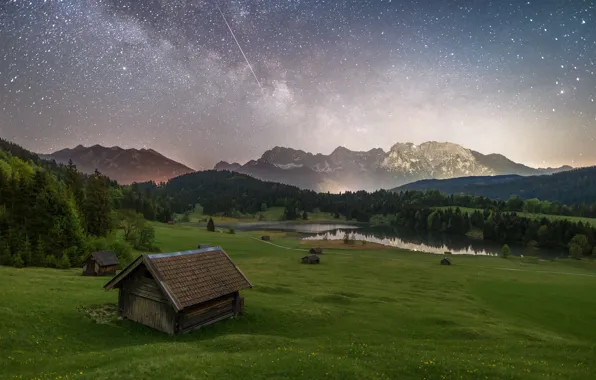 Picture summer, the sky, stars, nature, house, Landscape