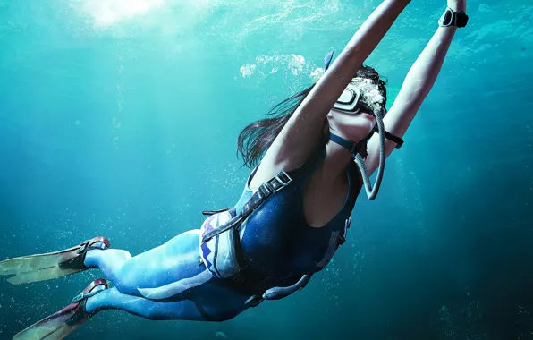 Girl, under water, floats, PlayerUnknown's Battlegrounds