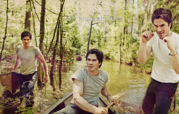 Water, river, boat, actor, series, Ian somerhalder, Damon Salvatore