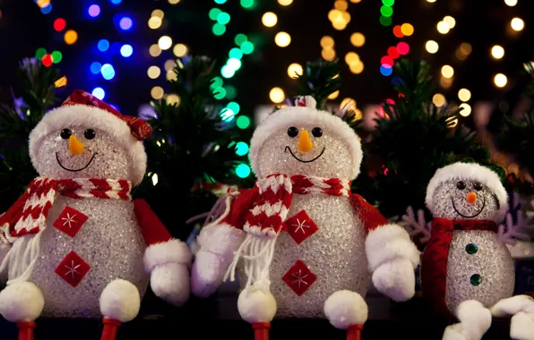 Decoration, lights, tree, Christmas, New year, tree, Christmas, Snowmen