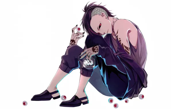 Picture anime, guy, tattoo, Tokyo Ghoul, Tokyo Ghoul, Uta, red eye