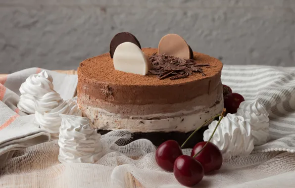 Cherry, cake, meringue