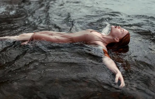 Wet, freckles, red, in the water, Juliana Naidenova