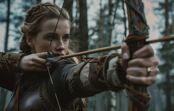 Girl, Warrior, Bow, Viking, Arrow, Digital art, AI art, The Art of Artificial Intelligence