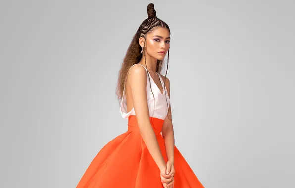 Look, background, portrait, dress, actress, hairstyle, singer, Zendaya