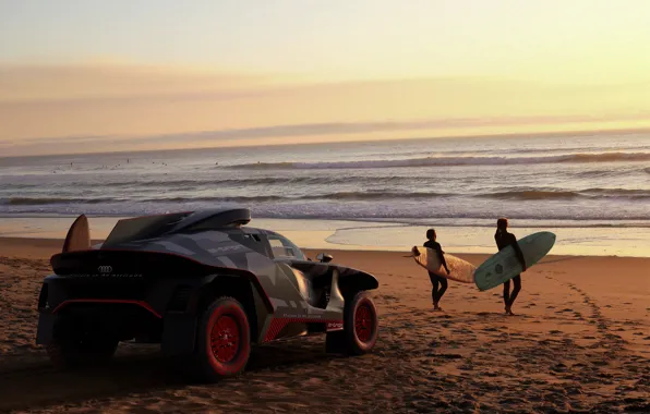 Audi, Sand, Sea, People, Two, Portugal, Portugal, Audi RS Q e-tron