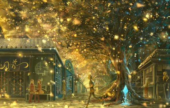Trees, joy, nature, the city, people, girls, home, anime