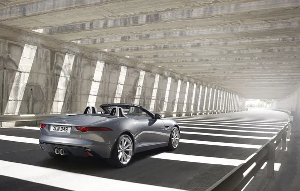 Background, Jaguar, silver, Jaguar, the tunnel, Roadster, rear view, F-tayp