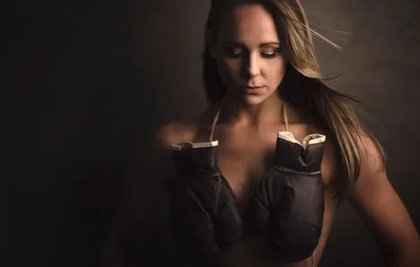 Girl, background, Boxing gloves