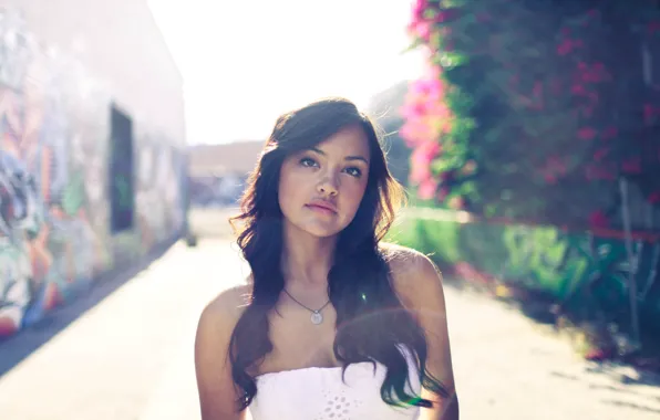 Eyes, graffiti, hair, lips, white dress, graffiti, eyes, lips