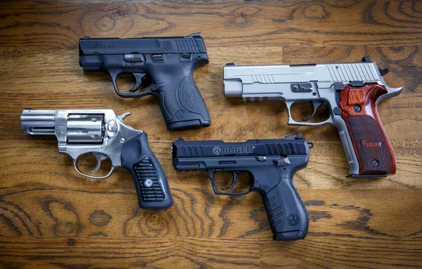 Picture weapons, guns, Sig P226, Smith &ampamp; Wesson 9mm, Ruger SP101, Ruger SR22